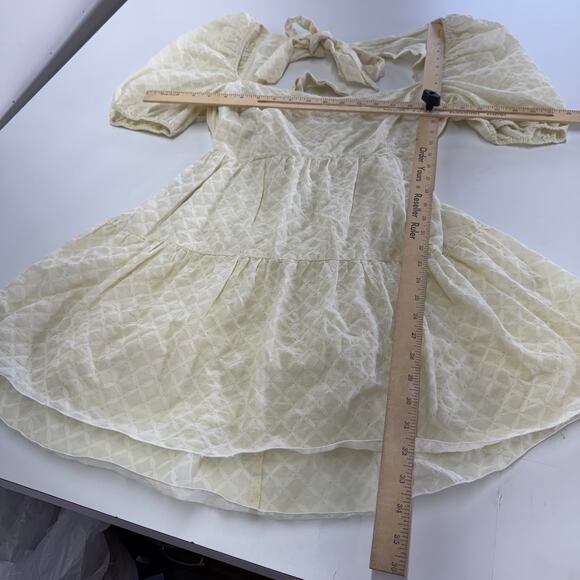 Bardot Dress Womens 8 Butter Yellow Gingham Lucy Mini Puff‎ Sleeve Cotton - Picture 14 of 15